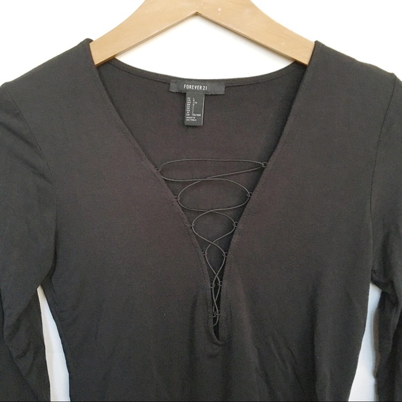 Forever 21 Lace Up Black Crop Top - Picture 2 of 6